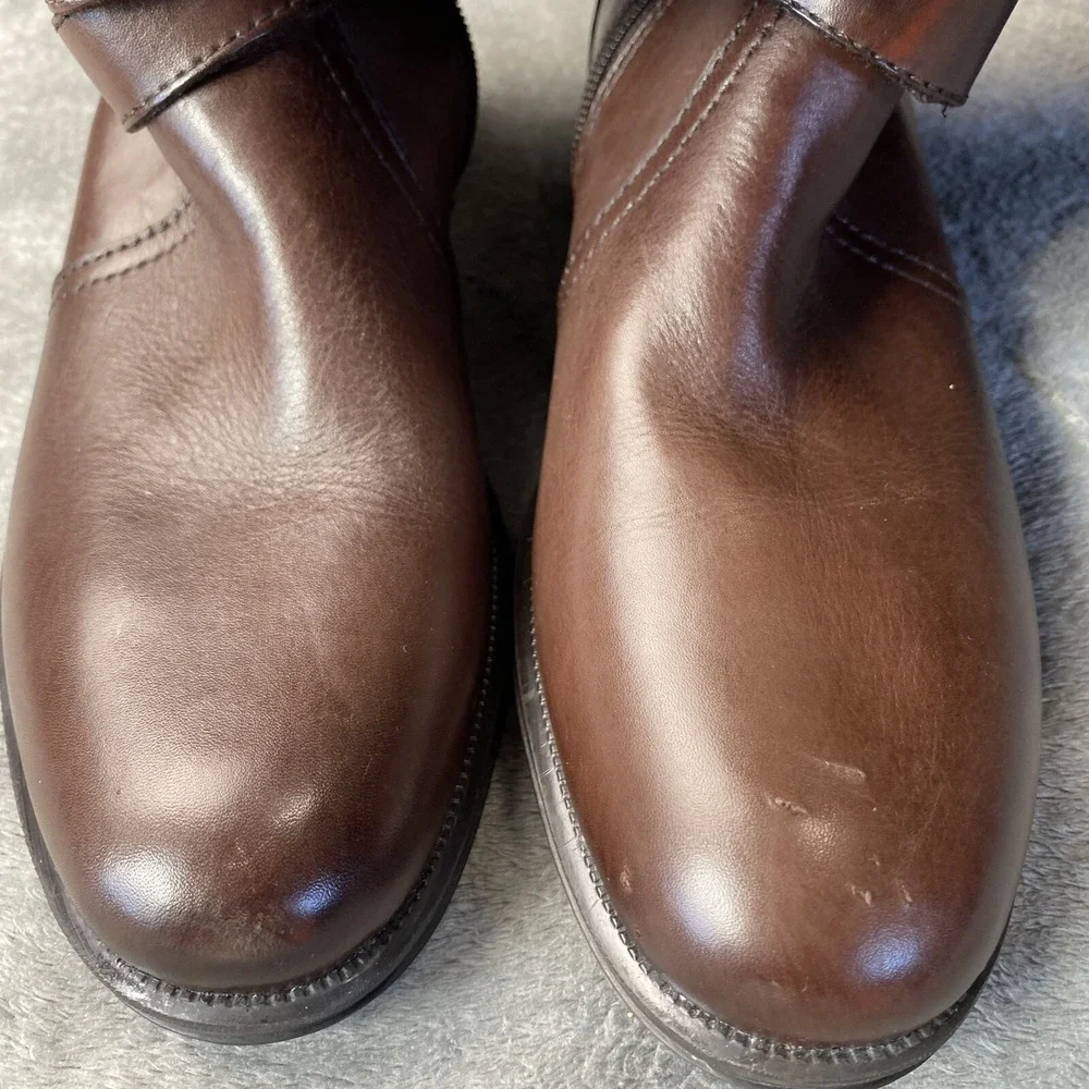 Bussola Style Boots Womens 40 Brown Leather‎ Tall Buckle Zip Riding Winter Boot